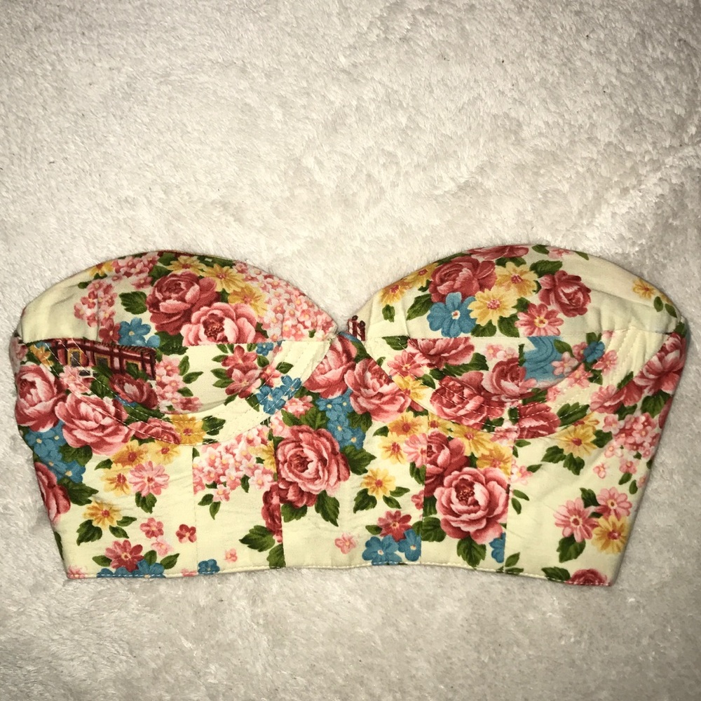 XS Floral Print Bralette Top. Cropped Corset Bra